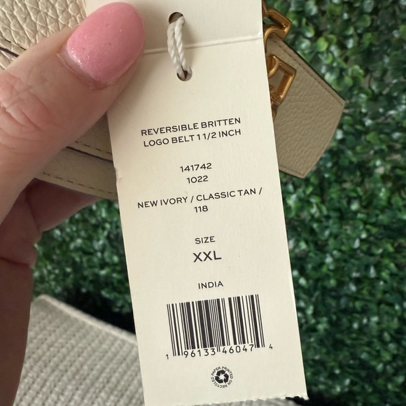 Tory Burch Britten Ivory Tan Belt with Gold Buckle Reversible Size XXL - Picture 4 of 6